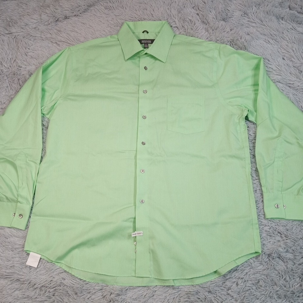 Kenneth Cole Reaction Shirt Mens Green XL 17 17.5 Button Up Pocket Career Preppy